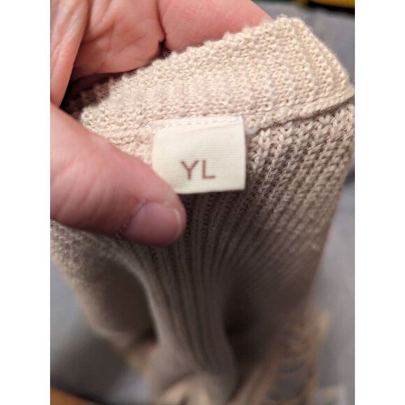 Beige Little Girls Size Youth Large Open Front Long Sleeve Cardigan - Picture 3 of 7